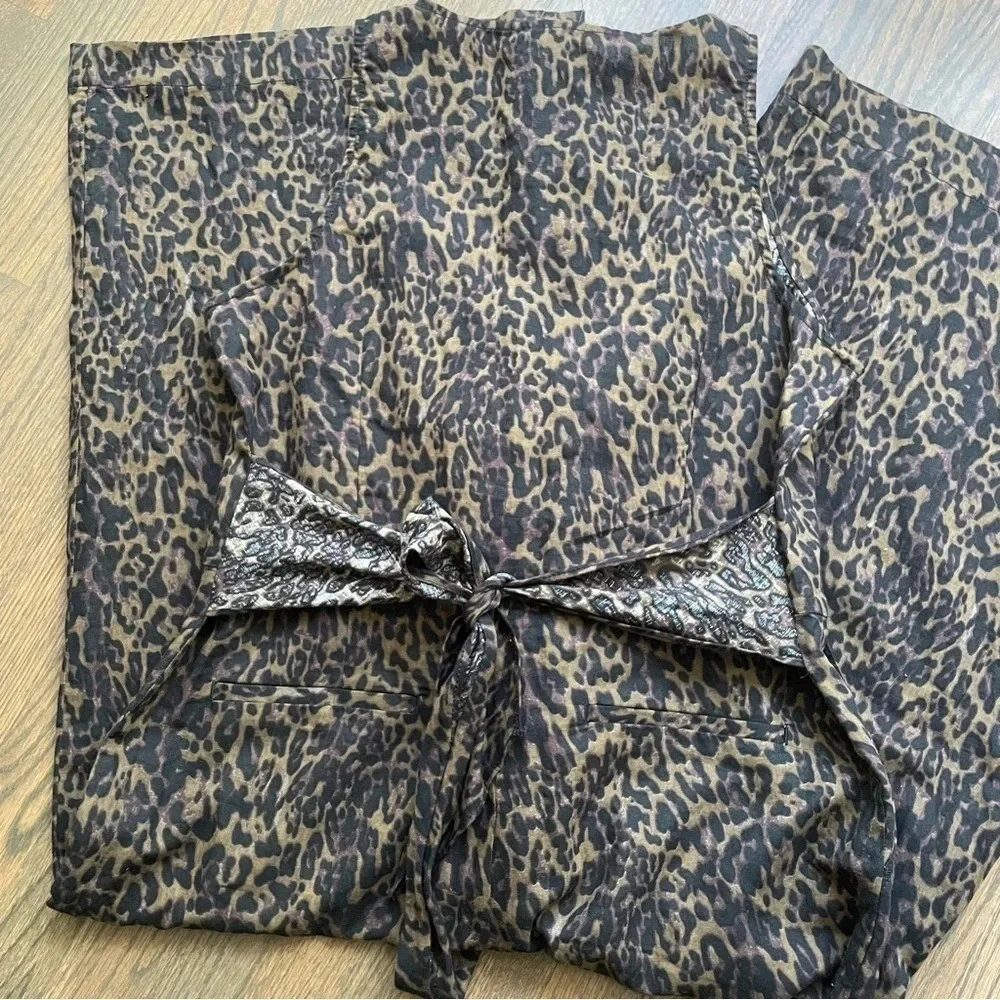 NWOT Banana Republic Linen Blend Wide Leg Crop Jumpsuit Animal Print Size 14
